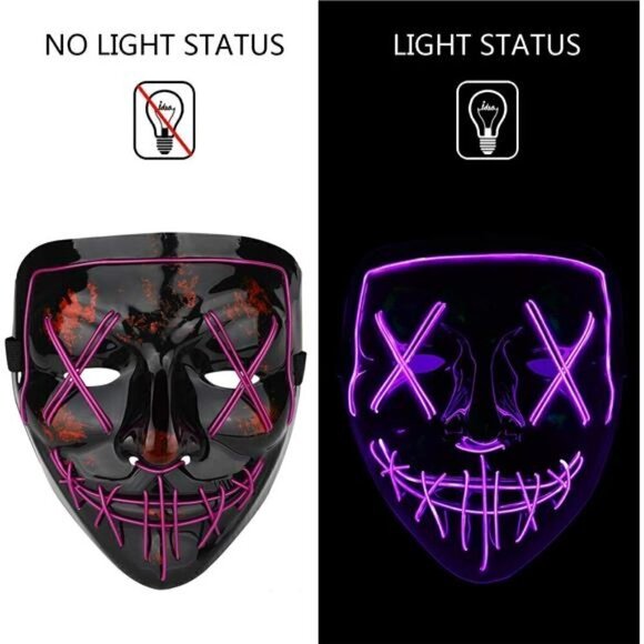 Purple Halloween Mask LED Light up Festival Cosplay Halloween Costume Masquerade - Picture 2 of 5